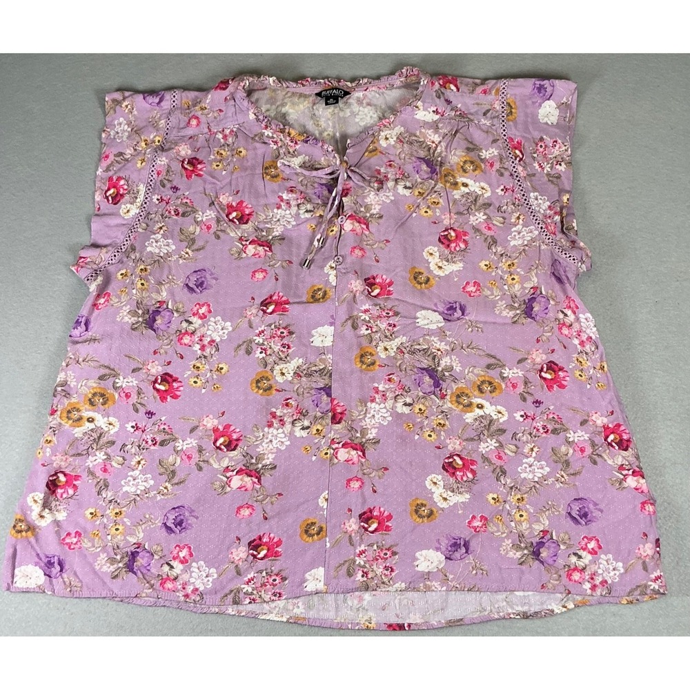Buffalo David Bitton Women's‎ XL Floral Boho Peasant Blouse Lavender Cottagecore